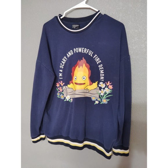 Howls Moving Castle Tops - Howls Moving Castle Ghibli Sweatshirt Women Size Medium Blue Embroidered